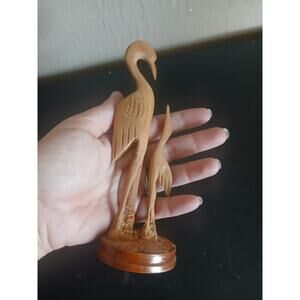 Vintage Hand Carved Wooden Crane